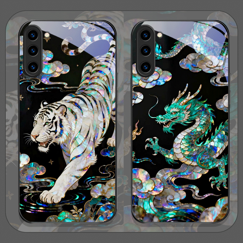 Phone Cases Samsung S23 - Stylish Tiger Dragon Marble Texture Printed