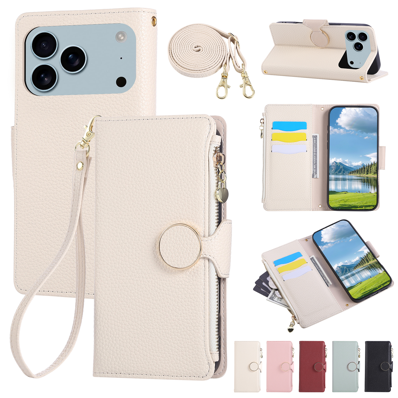 Phone Cases With Wallet - Crossbody Zipper Card Solt Wallet Leather