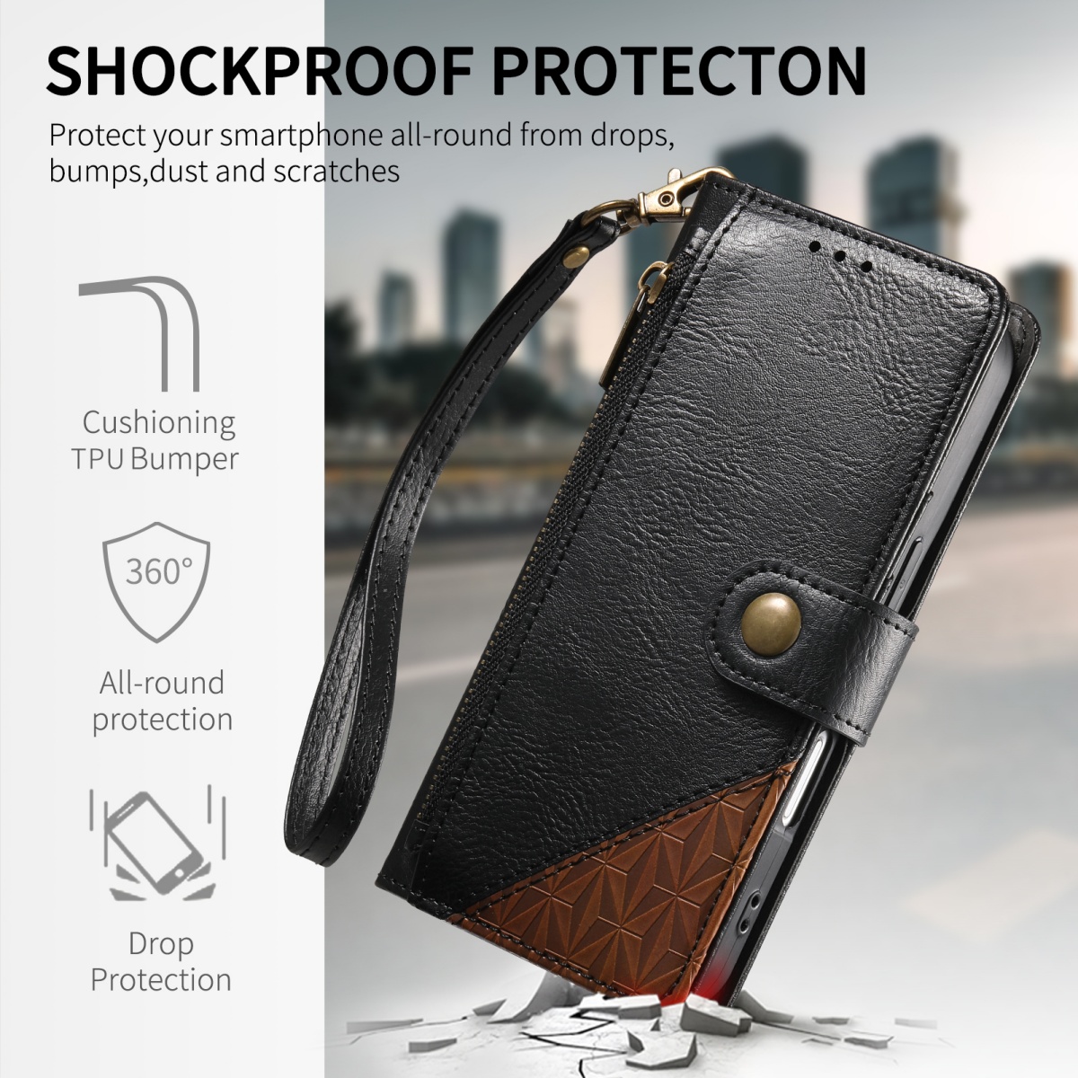 PU Leather Zipper Wrist Strap  – Phone Cases With Wallet recenzja i cena