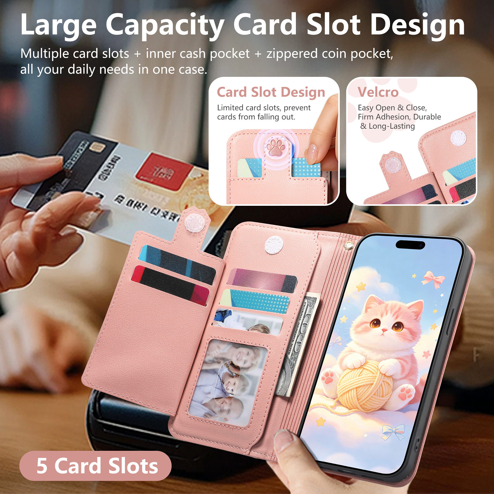 Cute Cat PU Leather Zipper Wri – Phone Cases With Wallet recenzja i cena