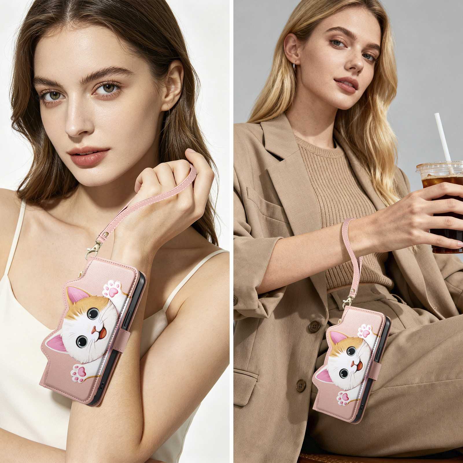 Cute Cat PU Leather Zipper Wri – Phone Cases With Wallet recenzja i cena